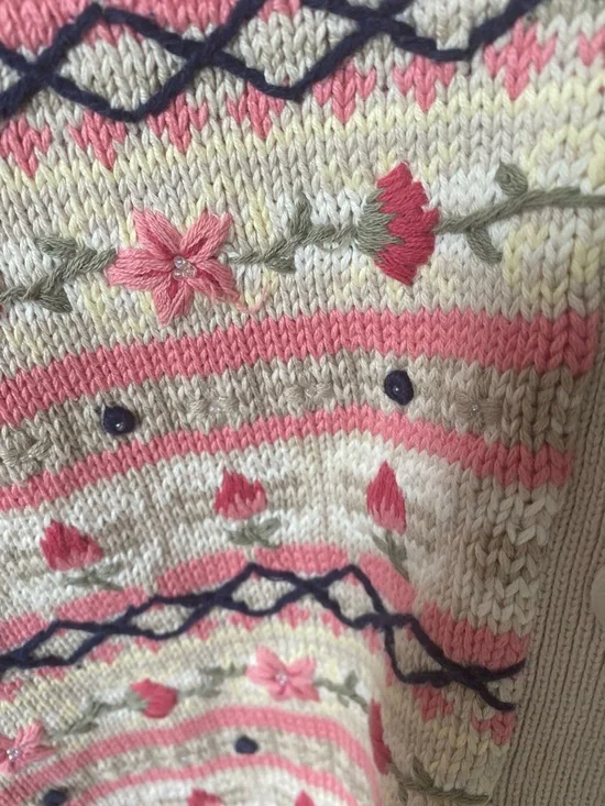 Pink Patterned Knit Button-Up Sweater Vest - Picture 2 of 4